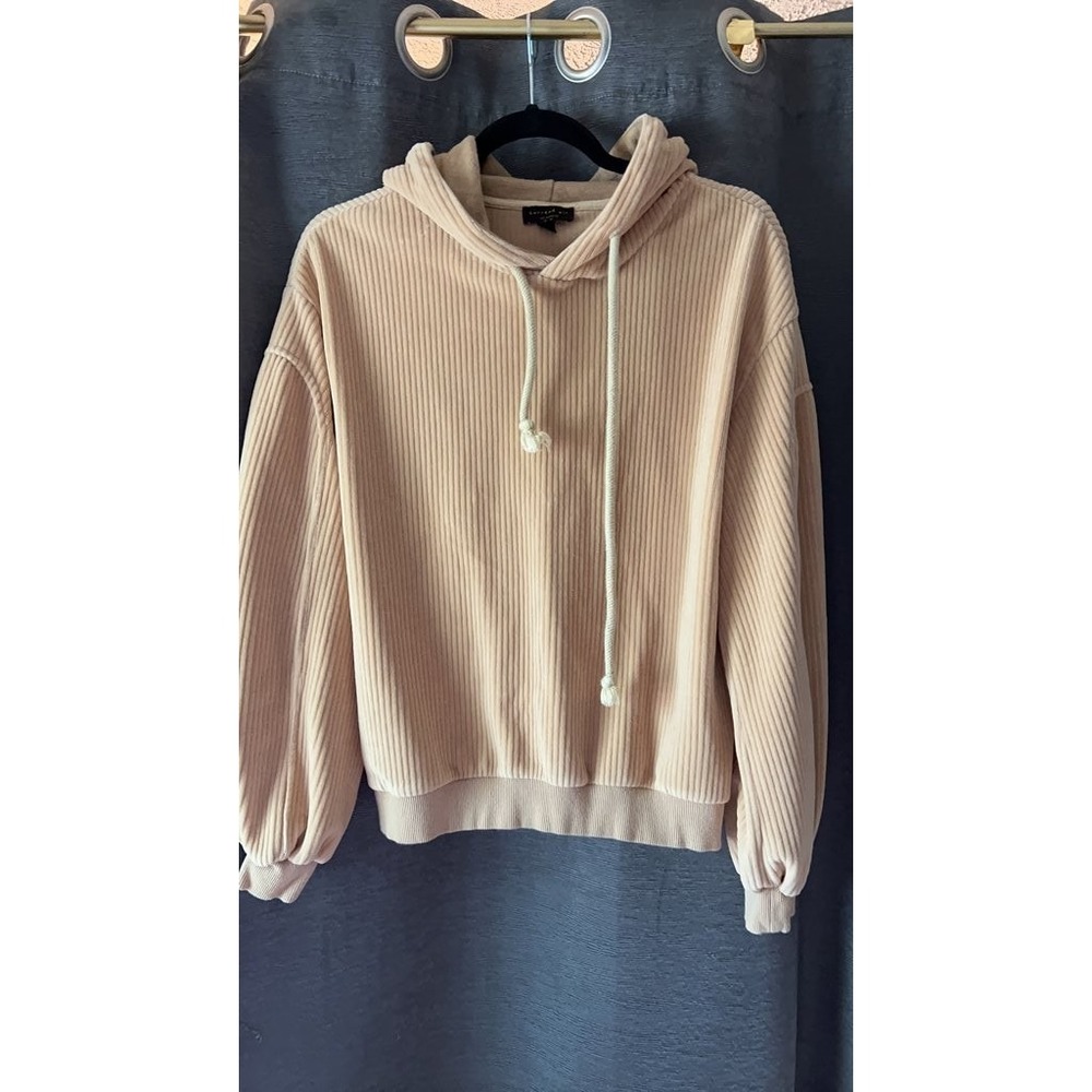Current Air Los Angeles Beige Ribbed Hoodie Pullover Sweatshirt